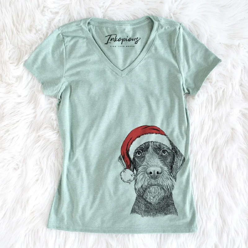 Santa Oakley the Pudelpointer - Women's Perfect V-neck Shirt-- Terry Blend Velvet Blend Canvas Blend