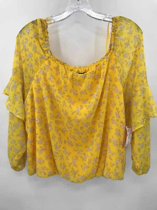 Pre-Owned Banana Republic Yellow Size Large Printed Blouse Feminine Puff Blouse