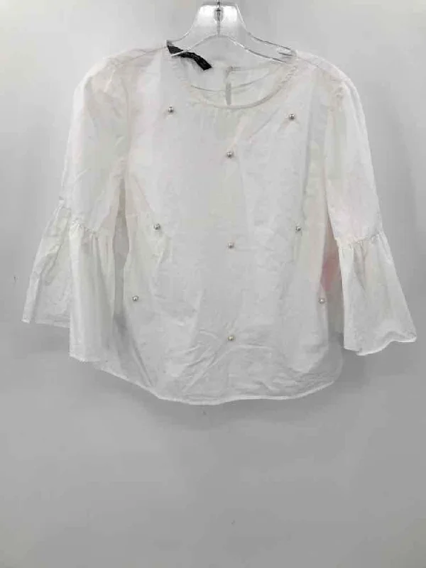 Pre-Owned Zara White Size Large Blouse Oversized Silk Blouse