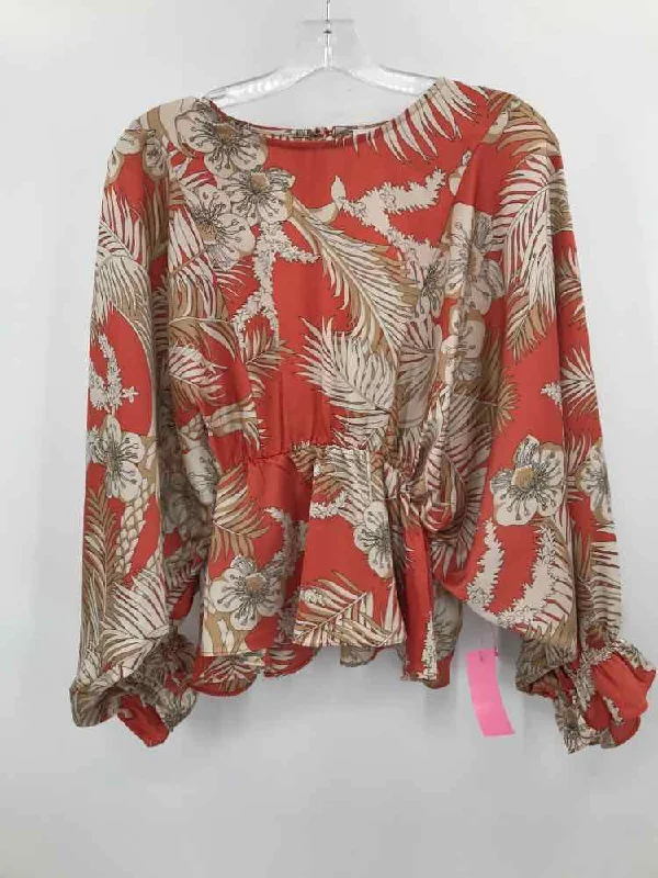 Pre-Owned Mittoshop Orange Size Medium Long Sleeve Blouse Double Button Blouse