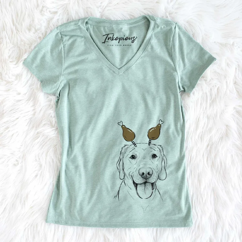 Thanksgiving Klay the Labrador Retriever - Women's V-neck Shirt-- Print Jacquard Patchwork