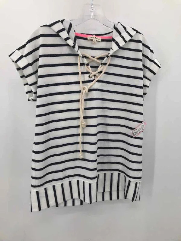 Pre-Owned Jane & Delancy Navy Size Small Stripe Blouse Elegant Embroidery Blouse