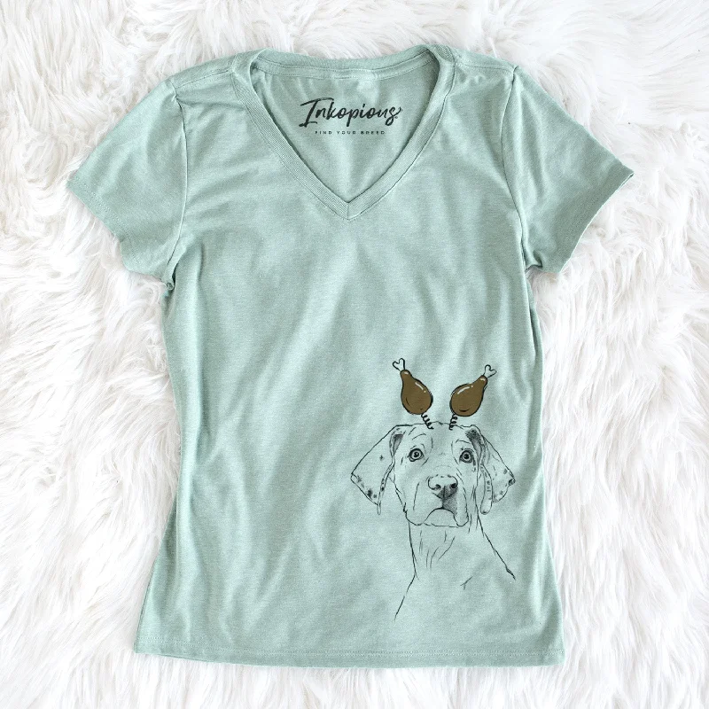 Thanksgiving Lumen the Special Needs Great Dane - Women's Perfect V-neck Shirt-- Elegant Classic Vintage