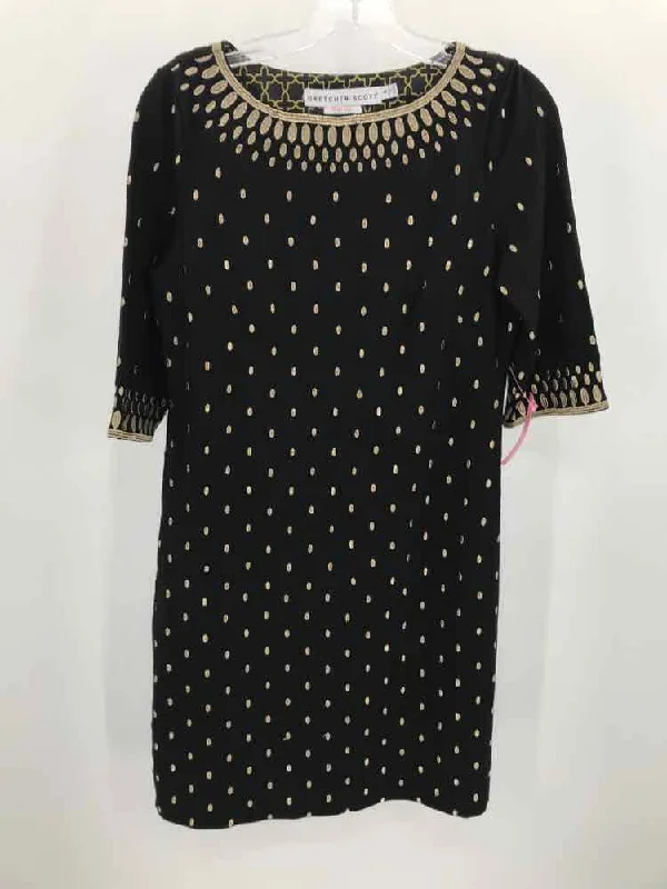 Pre-Owned Gretchen Scott Black Size Small Printed Long Sleeve Blouse Slim Fit Blouse