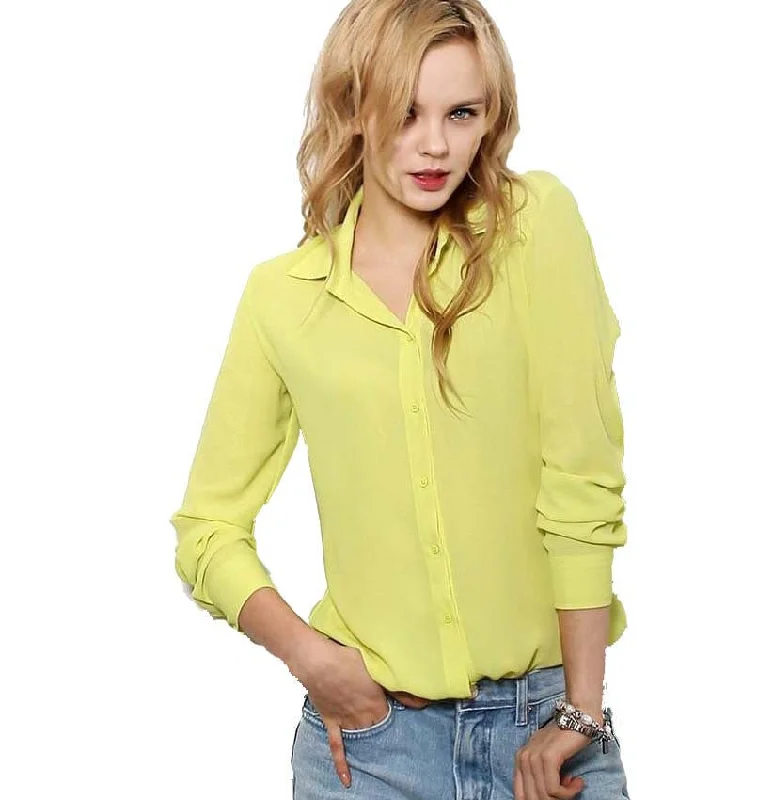 Women Blouses Button 5 Solid Color Long-sleeve Shirt Female Chiffon blouse Women's Slim Clothing blusas feminina TPB08 Modern Work Blouse