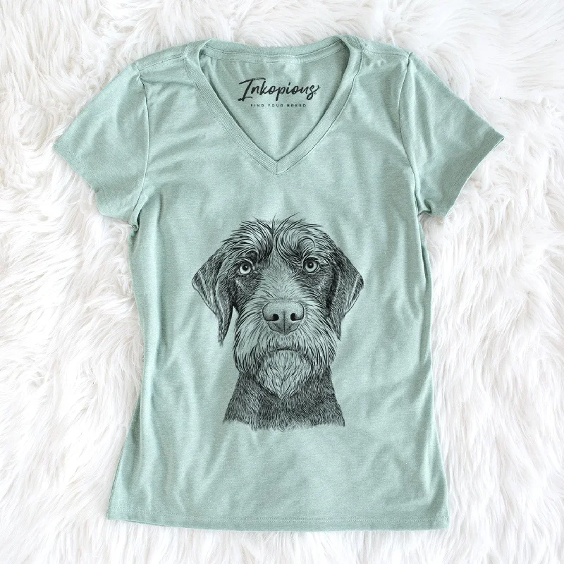 Bare Oakley the Pudelpointer - Women's V-neck Shirt-- Striped Floral Plaid