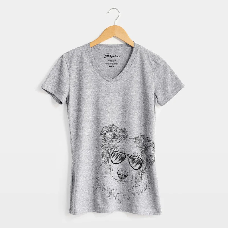 Aviator HoneyBee the Miniature Australian Shepherd - Women's V-neck Shirt-- Lace Blend Ribbed Blend Corduroy Blend