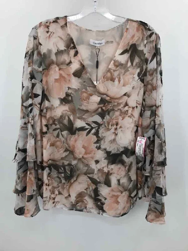 Pre-Owned Calvin Klein Pink Size Large Floral Blouse Frilled Cuff Blouse