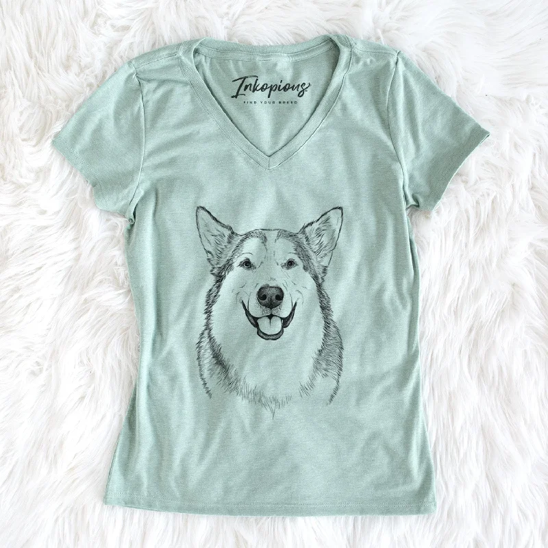 Bare Vader the Alaskan Malamute - Women's V-neck Shirt-- Graphic Embroidered Appliqued