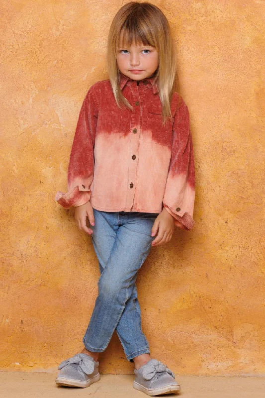 DIP DYE BLEACH CORDUROY SHIRT-- Zippered Front Buttoned Front Snap Front