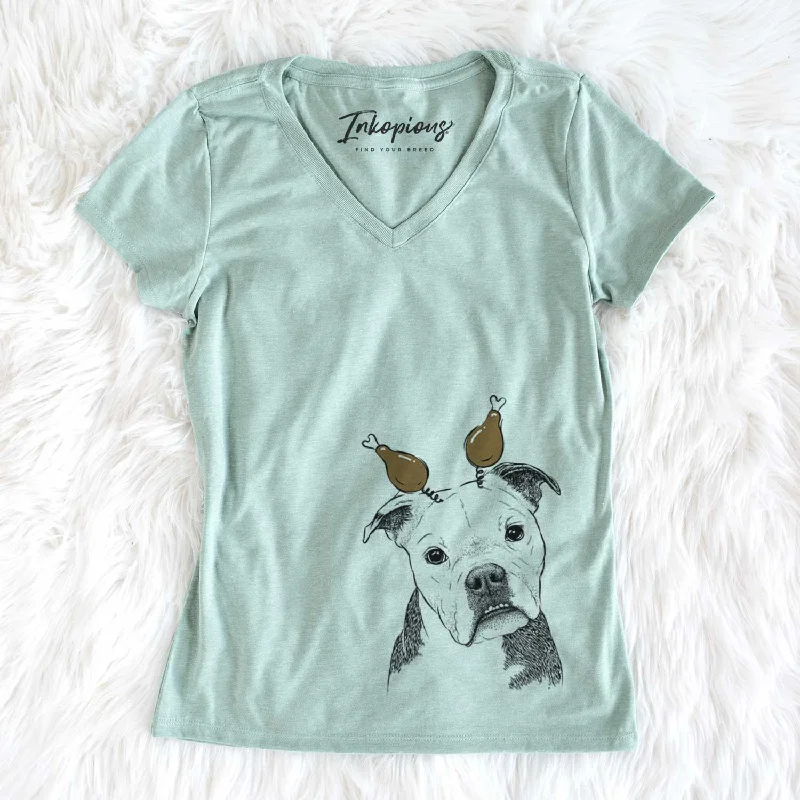 Thanksgiving Aggy the Olde English Bulldogge - Women's V-neck Shirt-- Oversized T-Shirt Spandex breathable