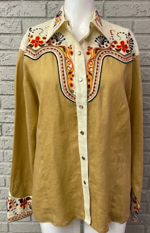 Linen Rifle Range Vintage Embroidered Blouse Vera Vaisley Playful Puff Blouse