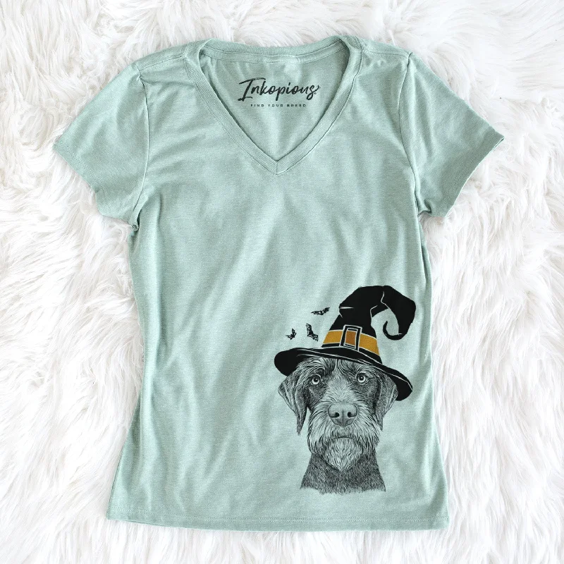 Witch Oakley the Pudelpointer - Women's Perfect V-neck Shirt-- Mesh Blend Leather Blend Suede Blend