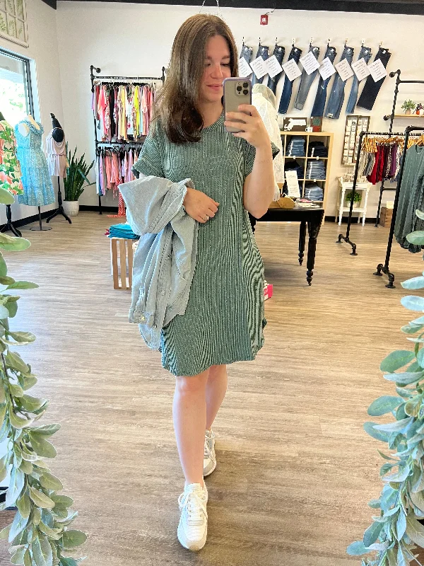 Ribbed T-shirt Dress in Vintage Olive-- Denim Fabric Leather Fabric Suede Fabric