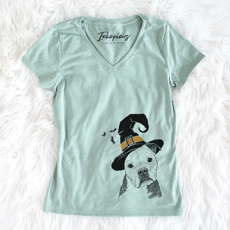 Witch Aggy the Olde English Bulldogge - Women's V-neck Shirt-- Ribbed T-Shirt High Neck Heavyweight