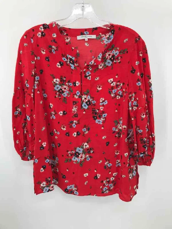 Pre-Owned Gerard Darel Red Size 36 Floral Blouse Polished Work Blouse