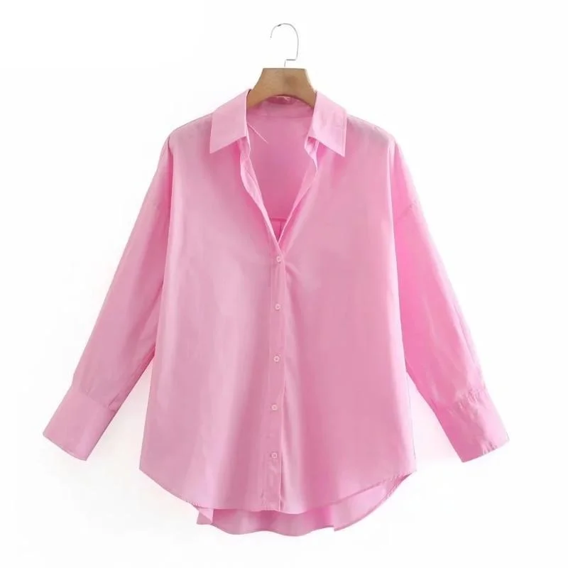 Women Simply Candy COlor Single Breasted Poplin Shirts Office Lady Long Sleeve Blouse Roupas Chic Chemise Tops LS9114 Embroidered Cotton Blouse