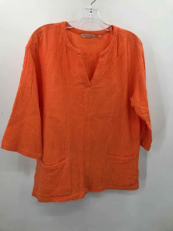 Pre-Owned Soft Surroundings Orange Size Small Tunic Blouse Satin Long Blouse