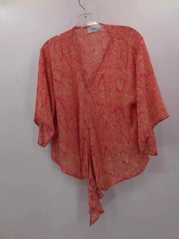 Pre-Owned ADRIENNE Orange Size Small Printed Blouse Business Casual Blouse
