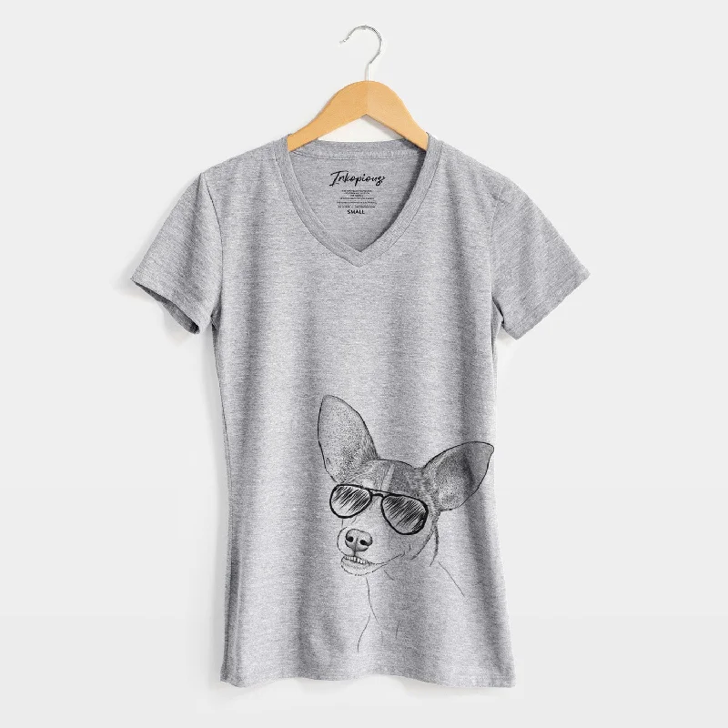 Aviator Kailani the Chihuahua Mix - Women's V-neck Shirt-- Faux Fur Fabric Real Fur Fabric Shearling Fabric