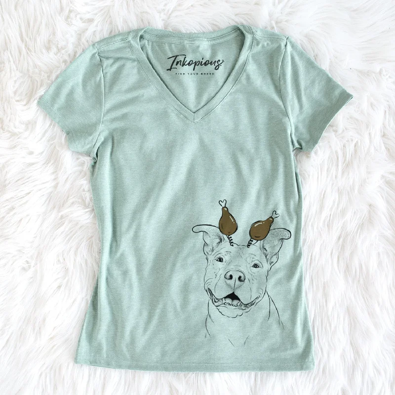 Thanksgiving Malibu the Staffordshire Terrier/Pitbull Mix - Women's Perfect V-neck Shirt-- Collared Crew Neck Turtle Neck