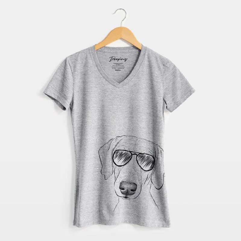 Aviator Stanley the Foxhound - Women's V-neck Shirt-- Hooded Caped Shawl Collar