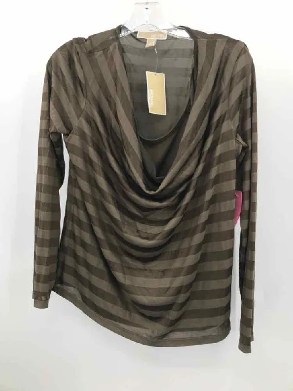 Pre-Owned MICHAEL Michael Kors Green Size Medium Stripe Long Sleeve Blouse Romantic Lace Blouse
