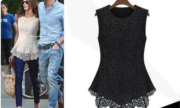 Women Dress Shirts Blusas Lace Sexy Hollow Out Blouse Drape Neck Blouse