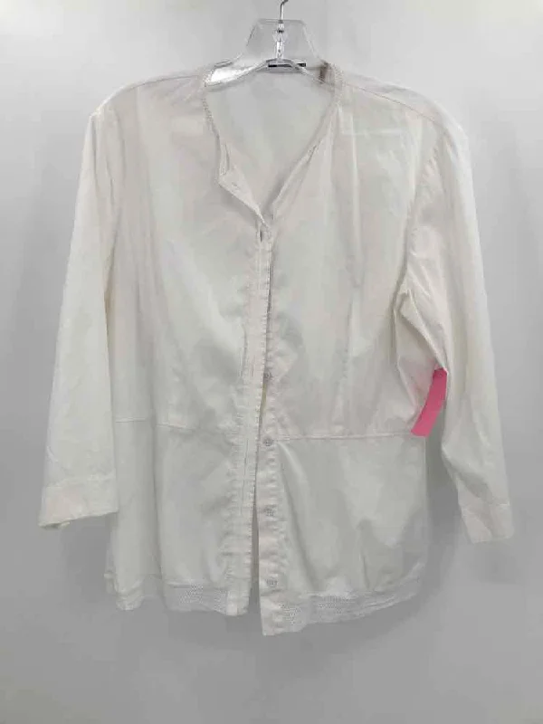 Pre-Owned Tahari White Size Large Blouse Ruffled Neck Blouse
