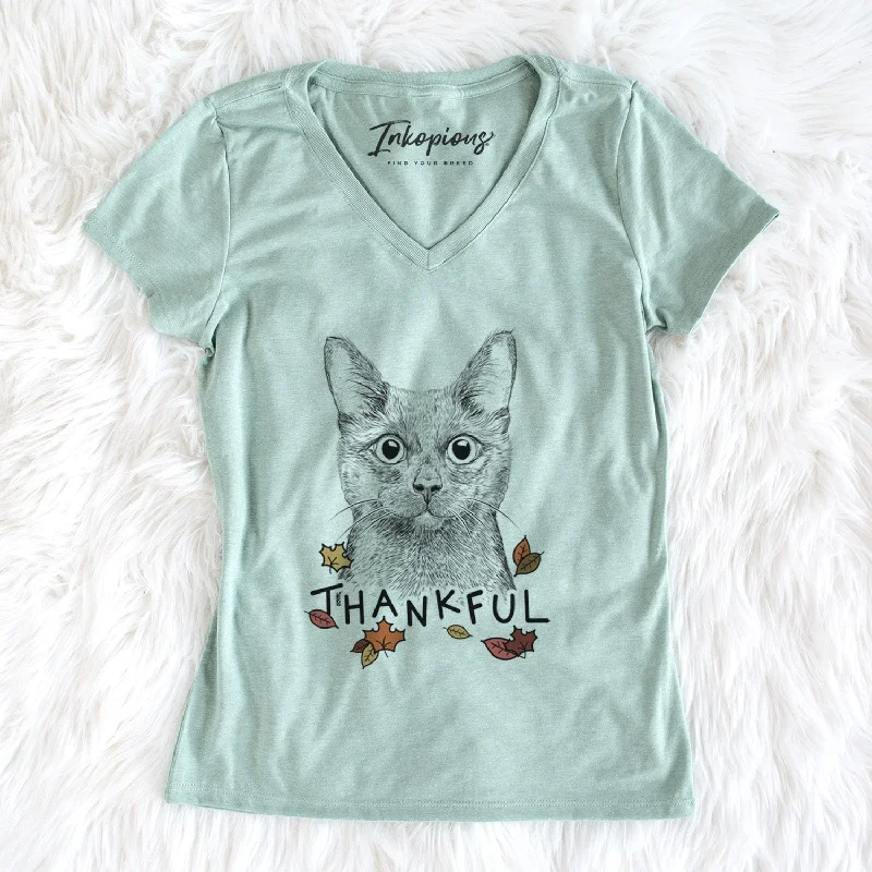 Thankful Shadow the Black Cat - Women's V-neck Shirt-- Fleece Nylon Spandex