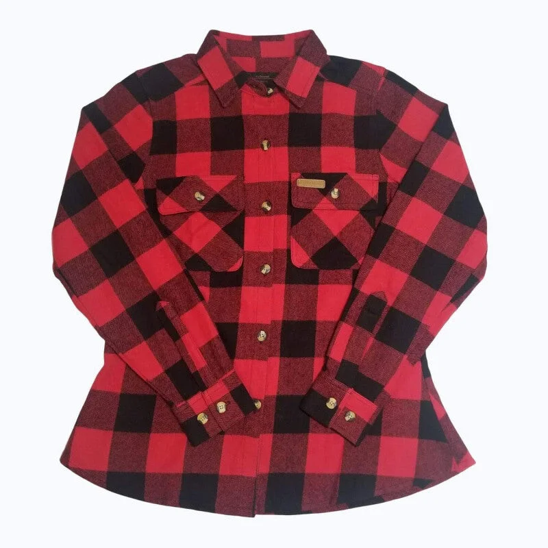 Women's Buffalo Plaid Flannel Shirt-- Terry Blend Velvet Blend Canvas Blend