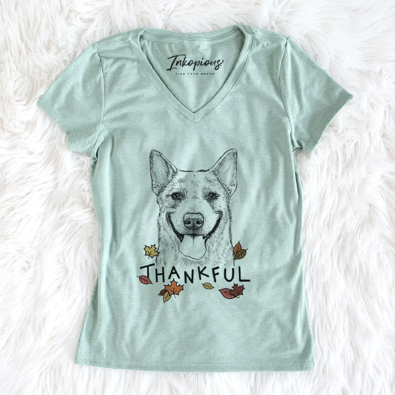 Thankful Rio the Australian Cattle Dog - Women's V-neck Shirt-- Houndstooth Herringbone Solid
