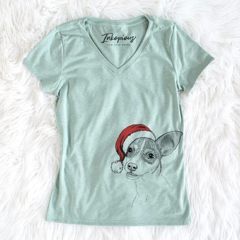 Santa Kailani the Chihuahua Mix - Women's Perfect V-neck Shirt-- Mesh Blend Leather Blend Suede Blend