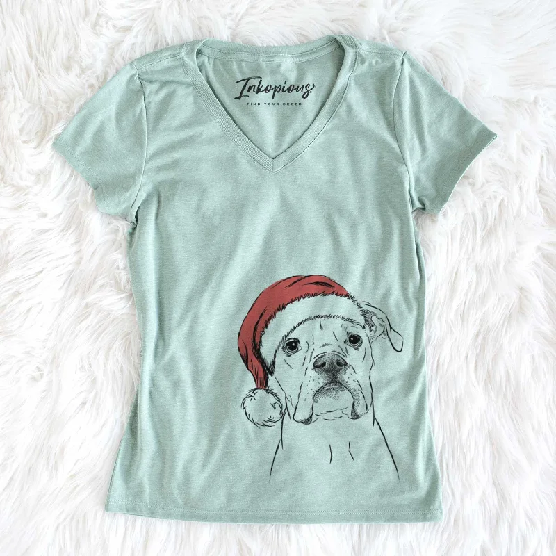 Santa Henley the Boxer - Women's V-neck Shirt-- Satin Blend Silk Blend Wool Blend