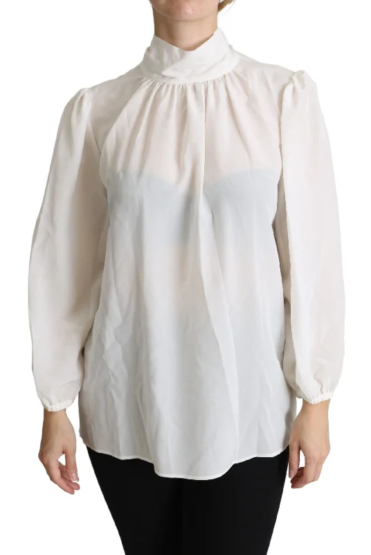 Dolce & Gabbana Elegant White Silk Pussy Bow Women's Blouse Sleeveless Summer Blouse