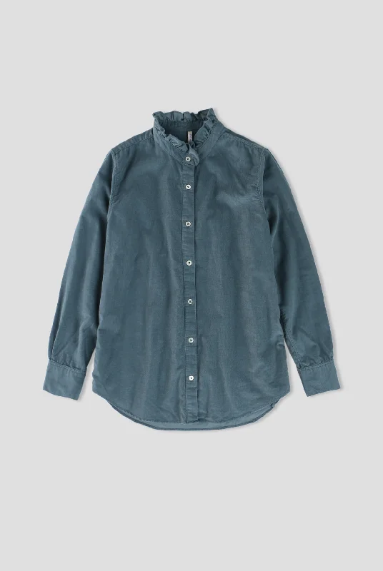 Corduroy Emma Shirt - Starry Blue-- Hooded Caped Shawl Collar