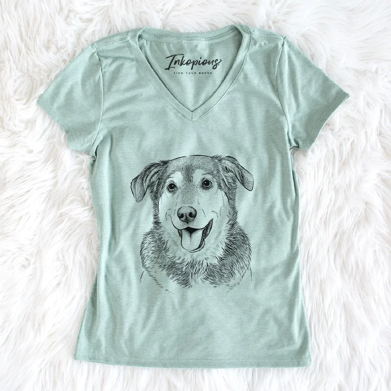Bare Lance the Lab/Shepherd Mix - Women's V-neck Shirt-- Cashmere Blend Cotton Blend Poly Blend