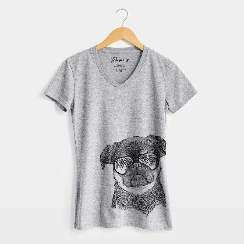 Aviator Simone the Brussels Griffon - Women's V-neck Shirt-- Front Pockets Side Pockets Patch Pockets
