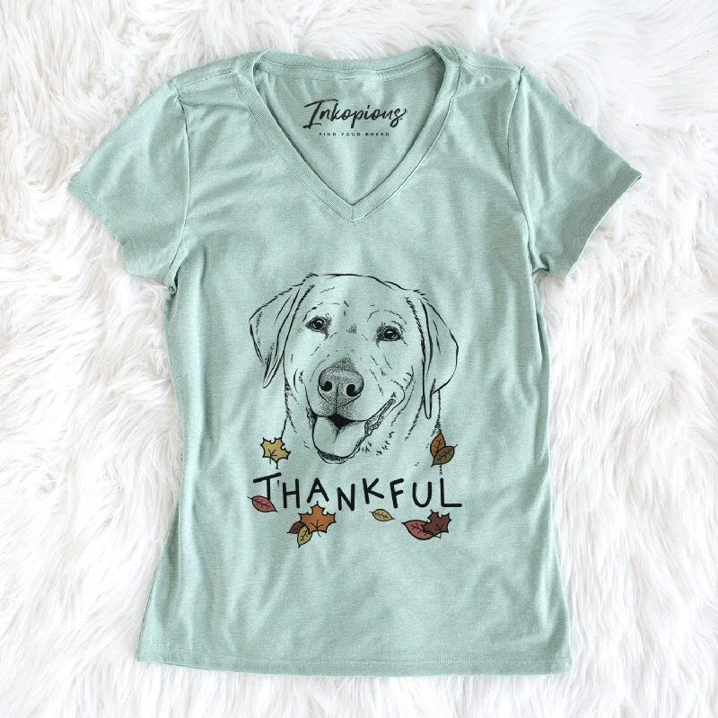 Thankful Sanford the Labrador Retriever - Women's V-neck Shirt-- Handmade Hand-knitted Hand-woven