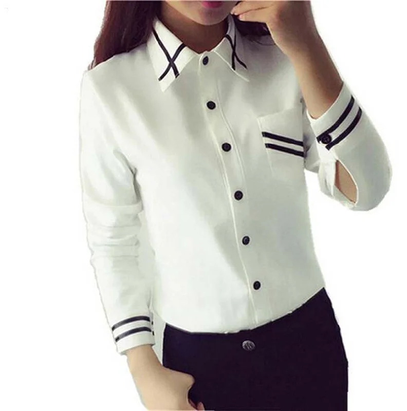 Fashion female elegant bow tie white blouses Chiffon turn down collar shirt Ladies tops school blouse Women Plus Size NS1010 Modern Oversized Blouse
