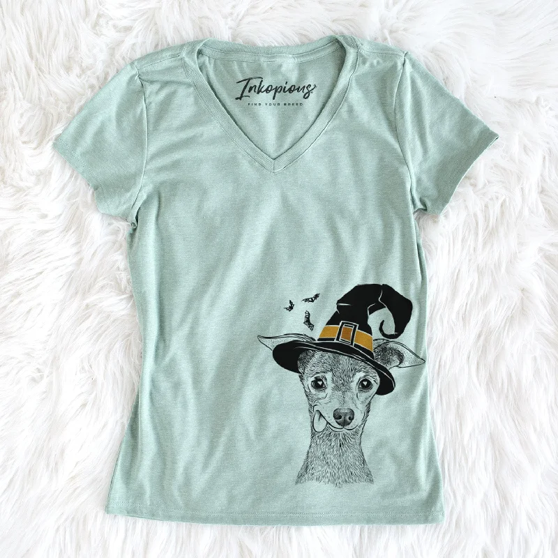 Witch Bebe the Chihuahua - Women's Perfect V-neck Shirt-- Ribbed T-Shirt High Neck Heavyweight