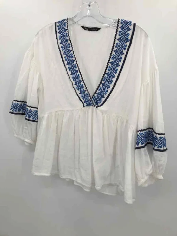 Pre-Owned Zara White Size Small Blouse Frilled Cuff Blouse