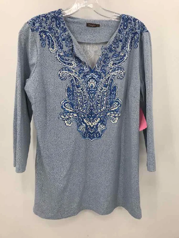 Pre-Owned J Mclaughlin Blue Size Medium Tunic Blouse Oversized Silk Blouse