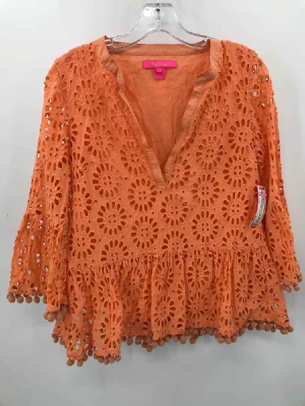 Pre-Owned Lilly Pulitzer Orange Size Small Eyelet Blouse Loose Oversized Blouse