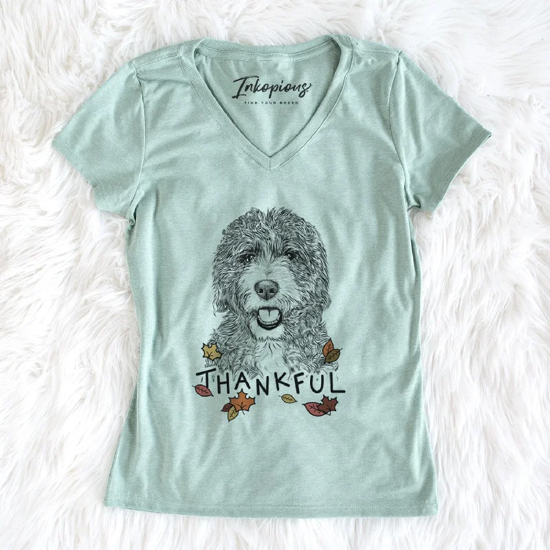 Thankful Bash the Bernedoodle - Women's V-neck Shirt-- Fleece Nylon Spandex