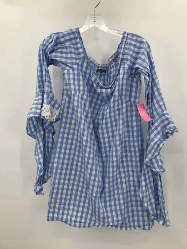 Pre-Owned glamourpuss Blue Size Small Gingham Long Sleeve Blouse Smart Business Blouse