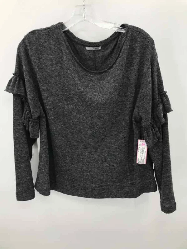 Pre-Owned Zara Grey Size Medium Knit Long Sleeve Blouse Sheer Mesh Blouse