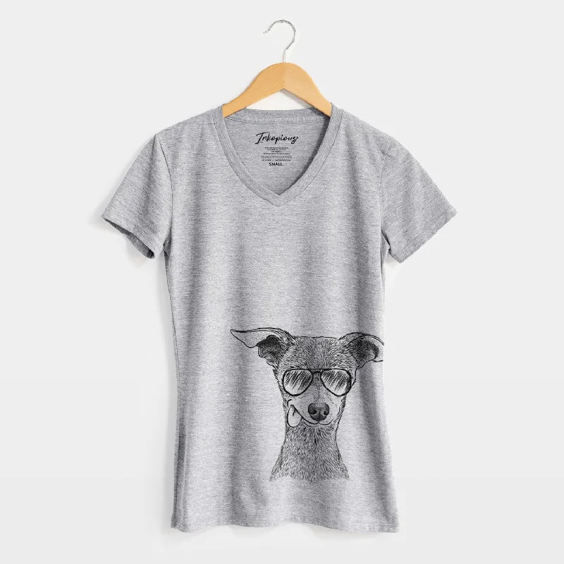 Aviator Bebe the Chihuahua - Women's V-neck Shirt-- Asymmetrical Pockets Print
