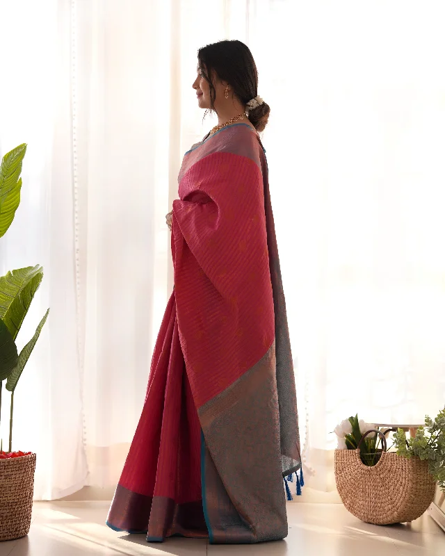 Sonakshi Women's Pink Kanjivaram Silk Zari Woven Traditional Saree with Blouse Airy Cotton Blouse