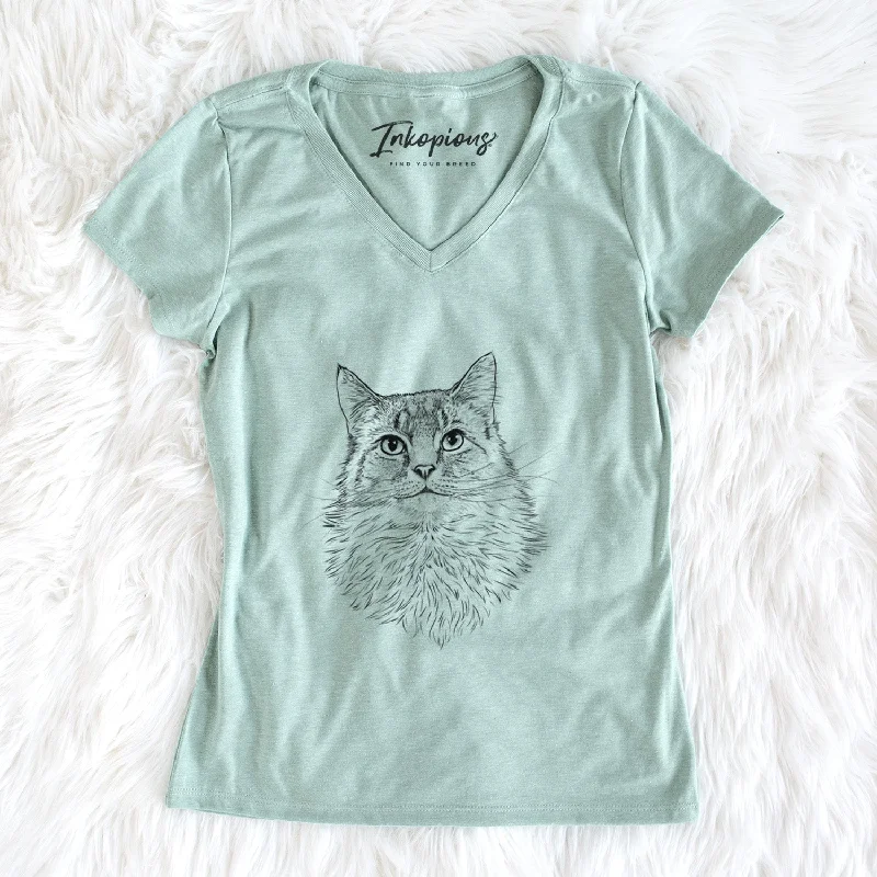 Bare Olive the Cat - Women's V-neck Shirt-- Layered Multi-layer Single Layer